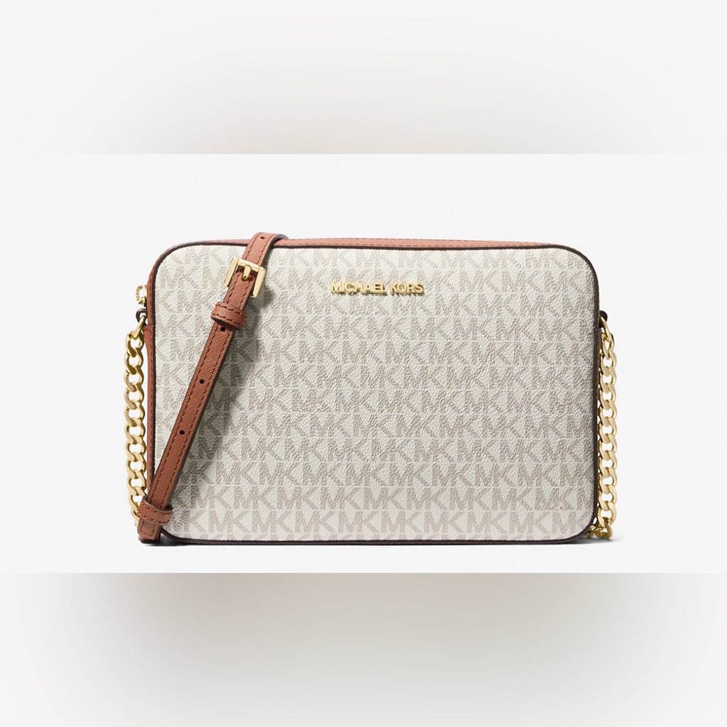 Michael Kors Beige And Brown Logo Leather Crossbody Bag Nwt